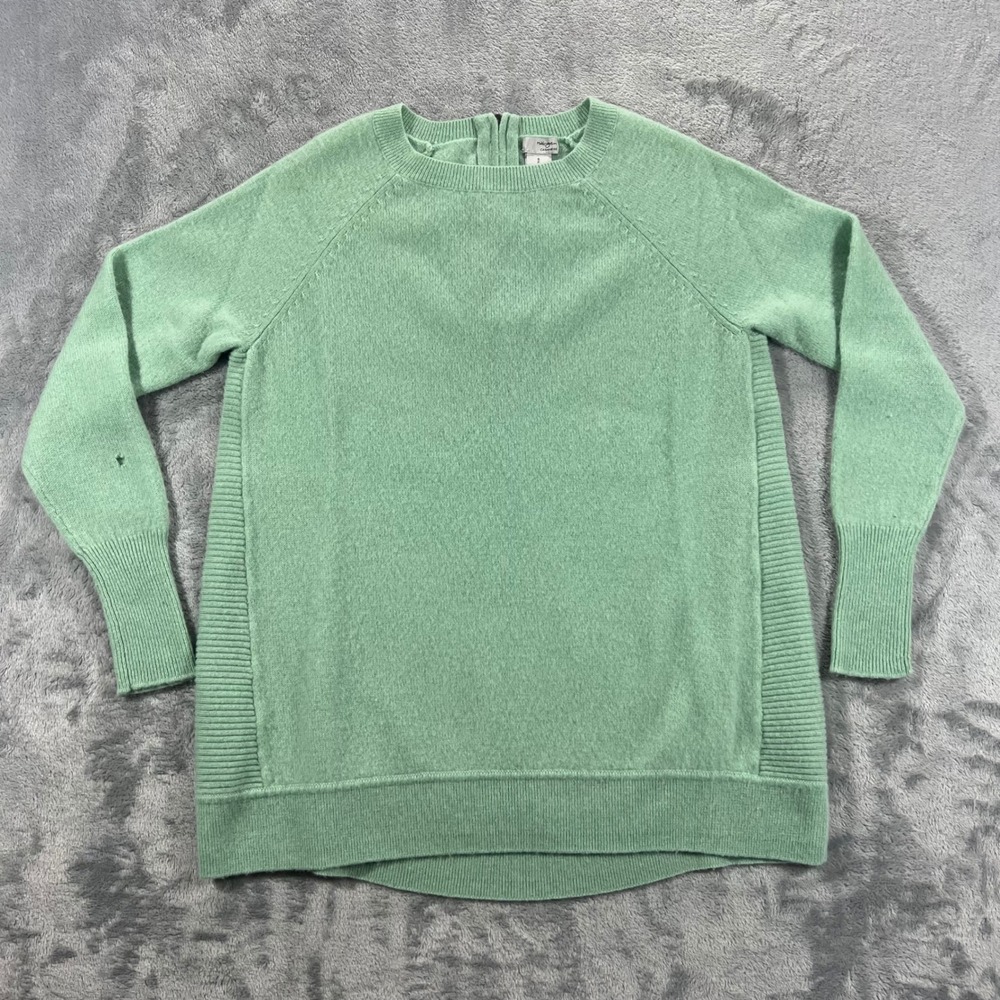 HALOGEN 100 Cashmere Sweater Womens Small Green Fair Back Zip Pullover Cozy - Picture 2 of 16